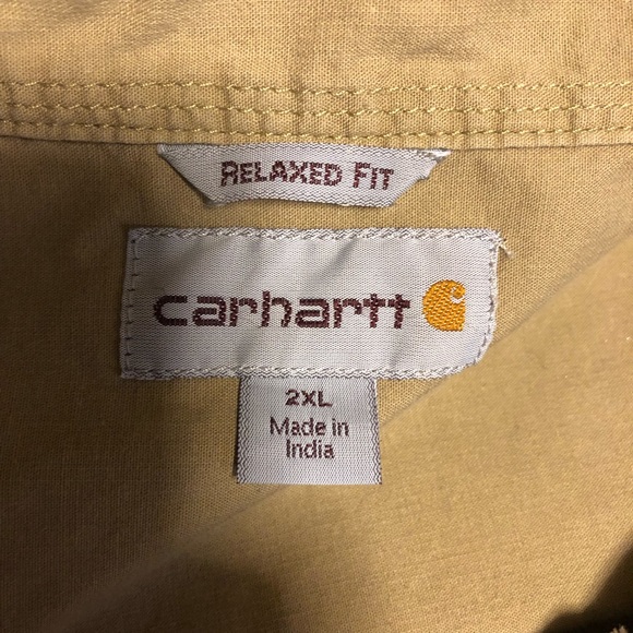Carhartt Relaxed Fit Button Down Khaki Tan Shirt 2XL - Picture 6 of 8